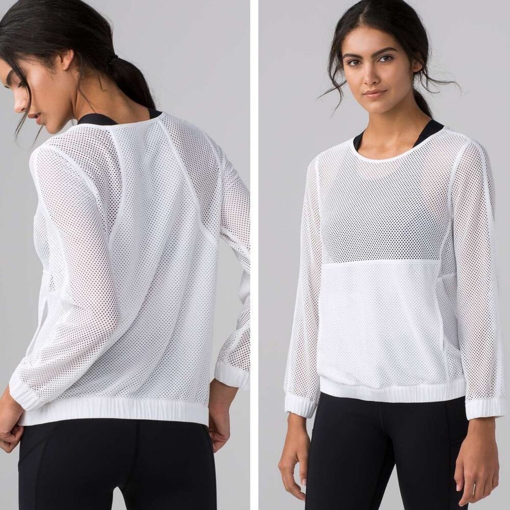 Lululemon Mesh on Mesh Popover 6/8 White Athletic Top Fitness Gym Sports Active